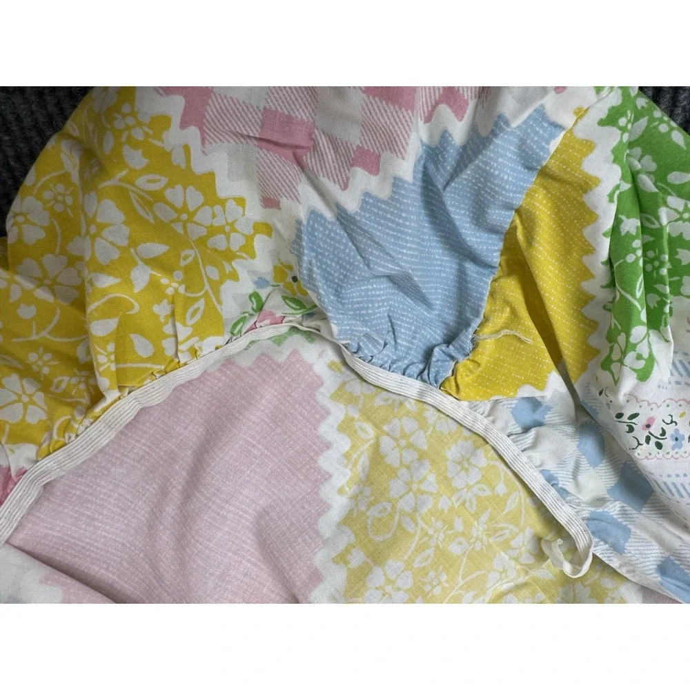Vintage Sears Patchwork Full Sheet Set 4 Pc Flat Fitted 2 Cases Floral Gingham